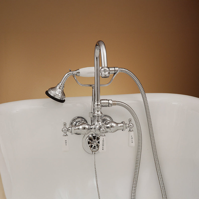 Tub Mount Gooseneck Faucet with Handheld (P0402), Matte Nickel