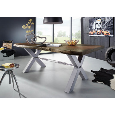 Iron Label Acacia Rectangular Wood Top Dining Table