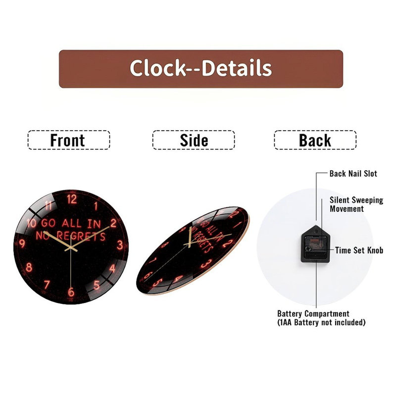 Horloge murale 12 po Go All In No Regrets