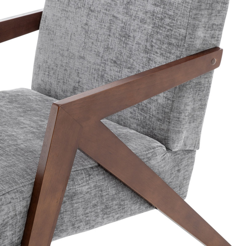 Chaise d'appoint Mid-Century moderne avec structure en bois et fauteuil de lecture rembourré, Light Grey, 1