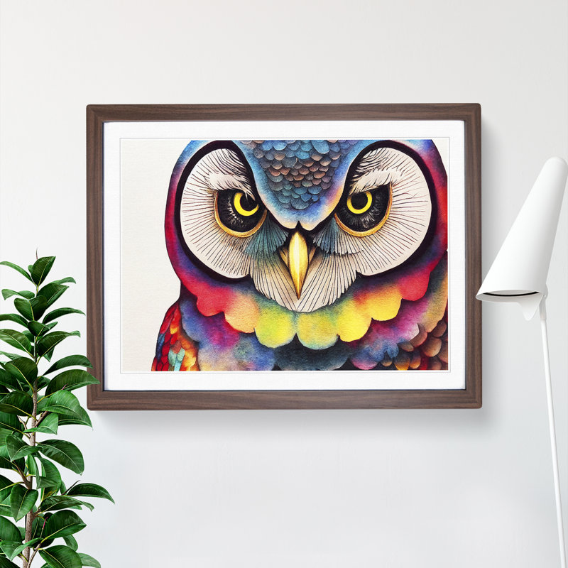 Colourful Owl Vol.1 1 Piece Wall Art, 34cm H x 46cm W x 2cm D, Walnut Framed
