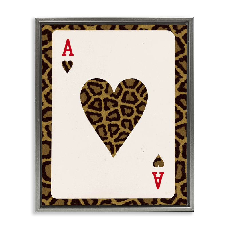 "Ace of Hearts" léopard, art mural encadré par Lil 'Rue, H 31 po x l 25 po, Cadre flottant gris lustré