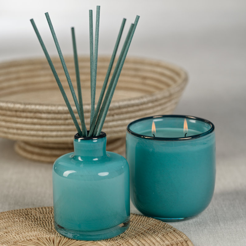 Azure Blue Glass Reed Diffuser with Coastal Motifs