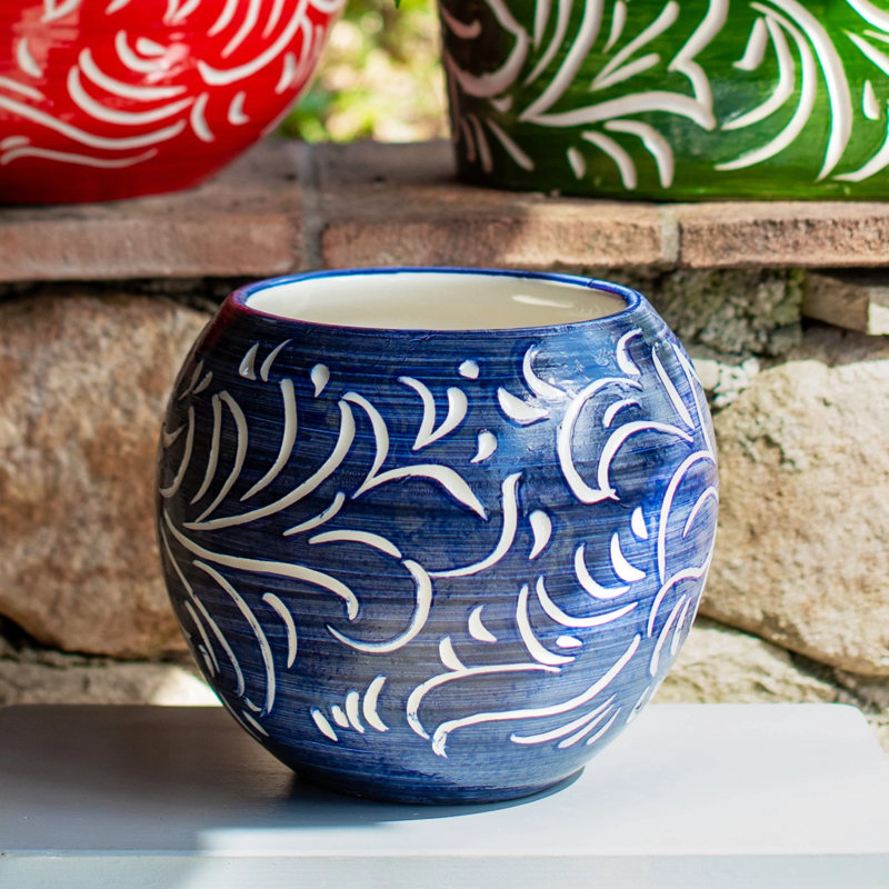 Rustic Handmade Planter, 7.75" H x 8.5" W x 8.5" D, Blue