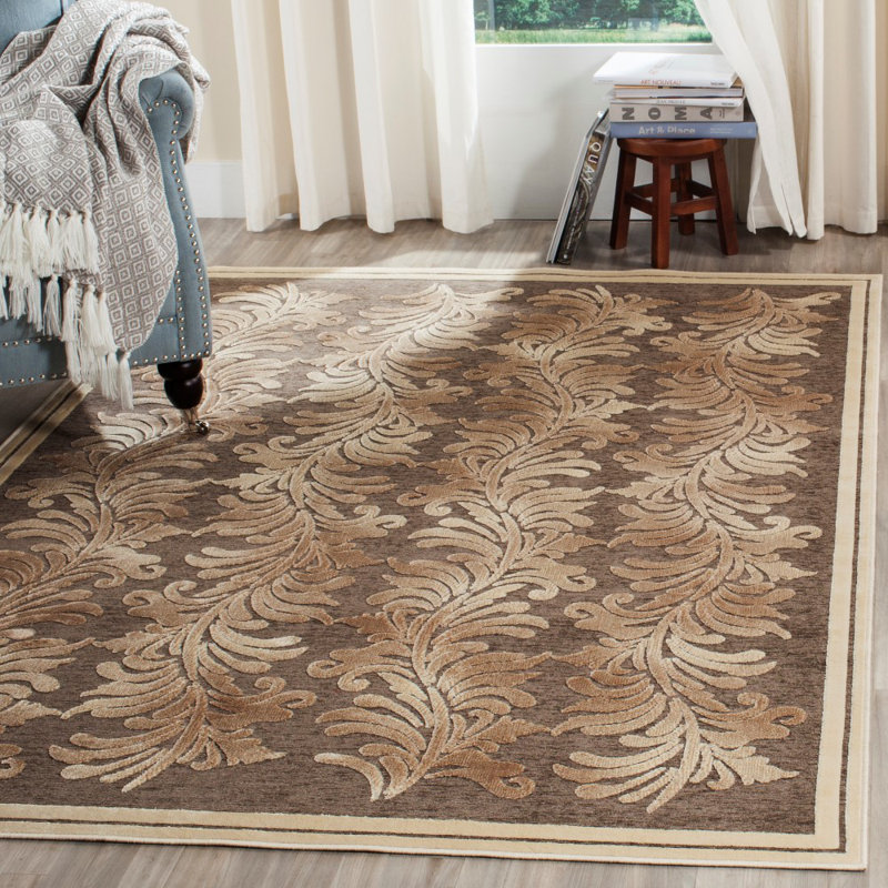 Tapis floral beige / brun Plume, Rectangle 7 pi 1 po x 11 pi 2 po