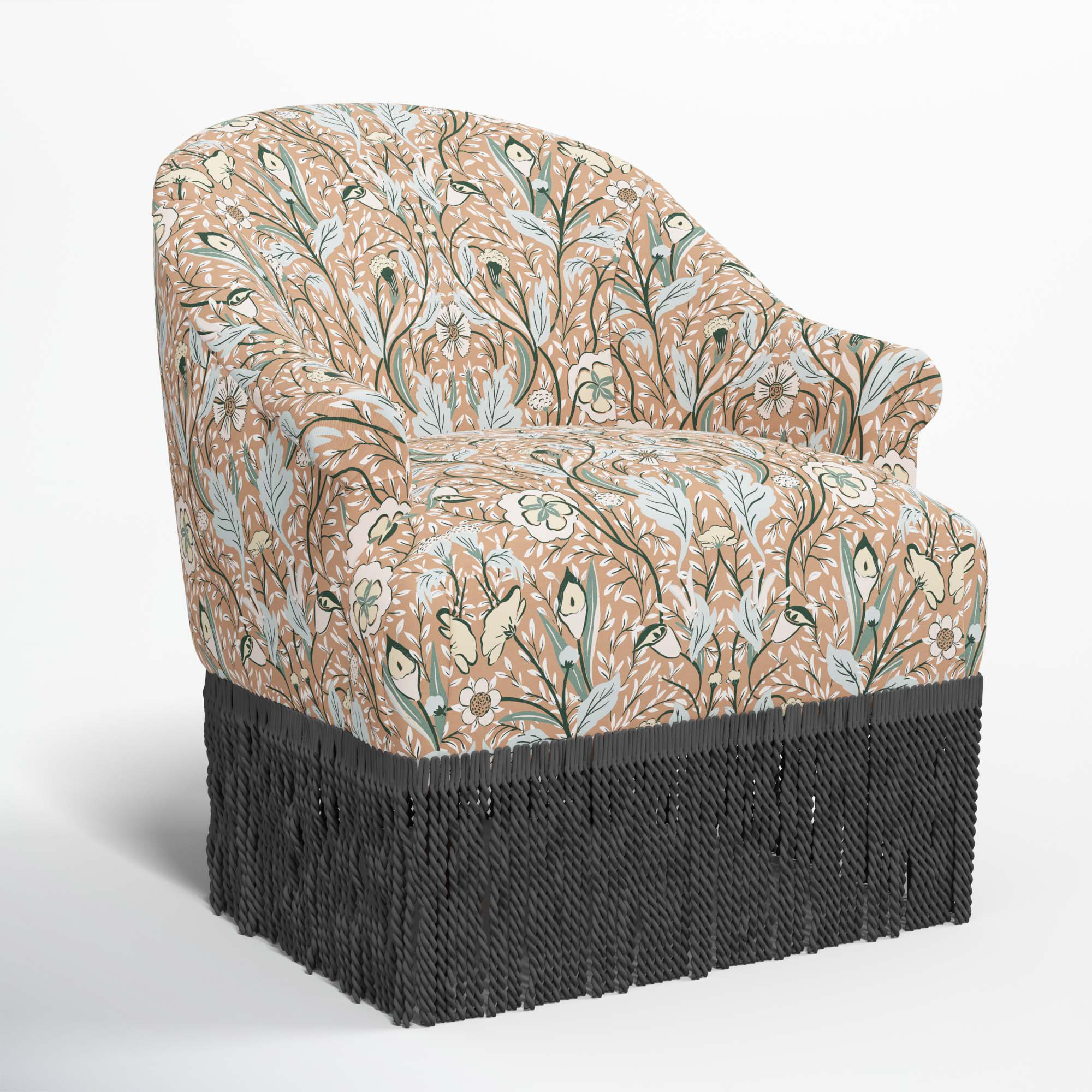 Callie Barrel Chair, Black, Morris Botanical Peach