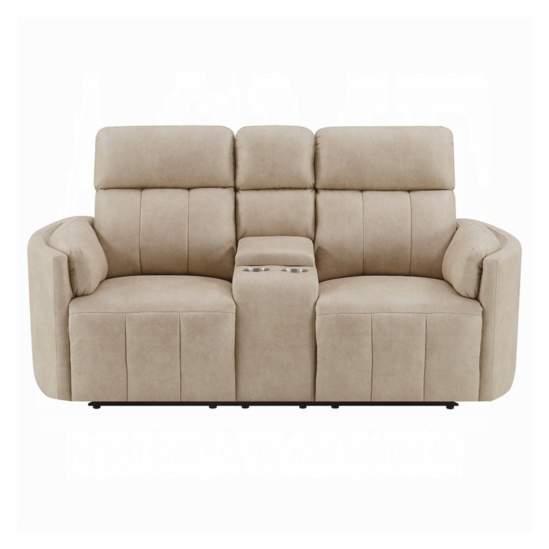 Sonny Manual Motion Recliner Loveseat With Console, Dark Beige Microfiber