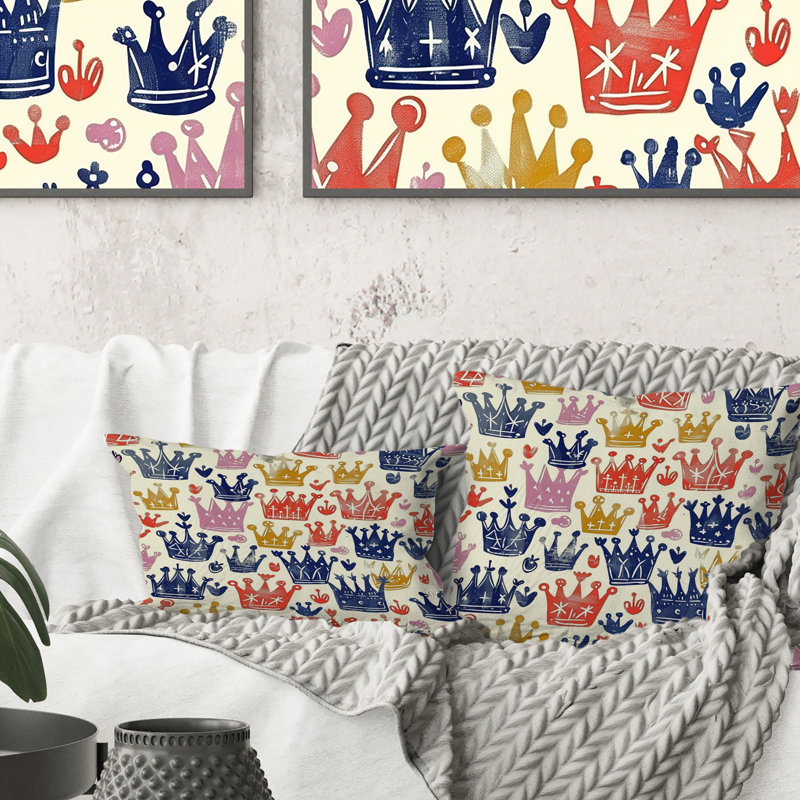 Coussin lombaire à imprimé couronne orange et bleu royal