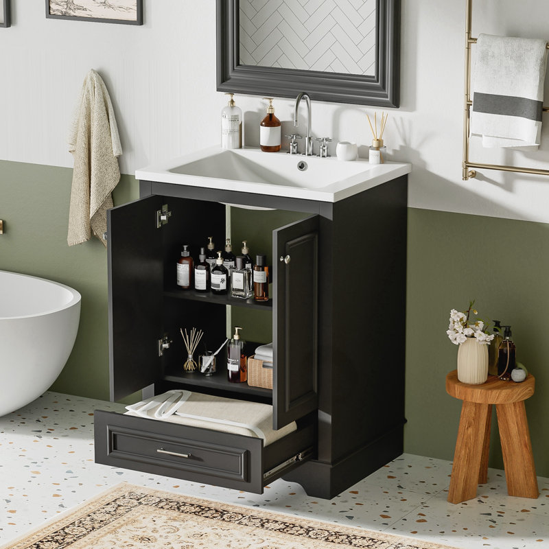Ensemble de meuble-lavabo avec lavabo en céramique, Noir