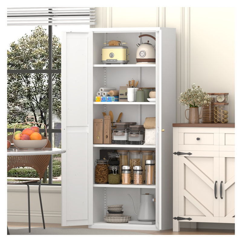Armoire de rangement en métal blanc avec étagères réglables, armoire de rangement en acier de 180 cm de haut pour la cuisine, le bureau et le salon
