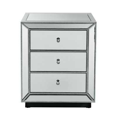 Armoire à trois tiroirs avec finition miroir en perles