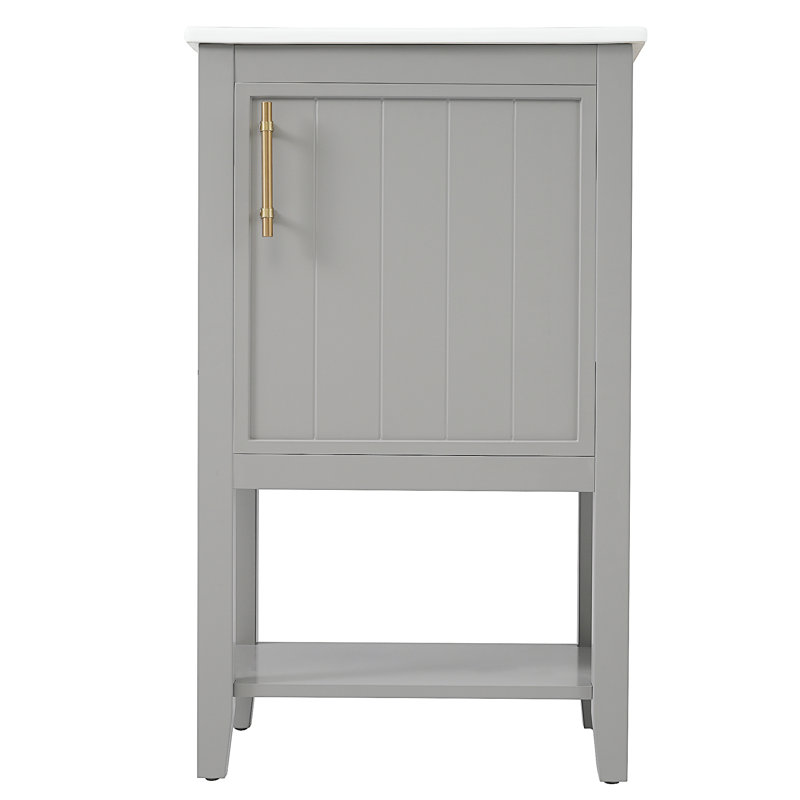 Meuble-lavabo de 20 po avec lavabo, armoire de salle de bain avec porte à fermeture douce, support de rangement et tablette ouverte