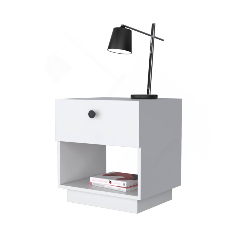 White 1-Drawer Nightstand, White