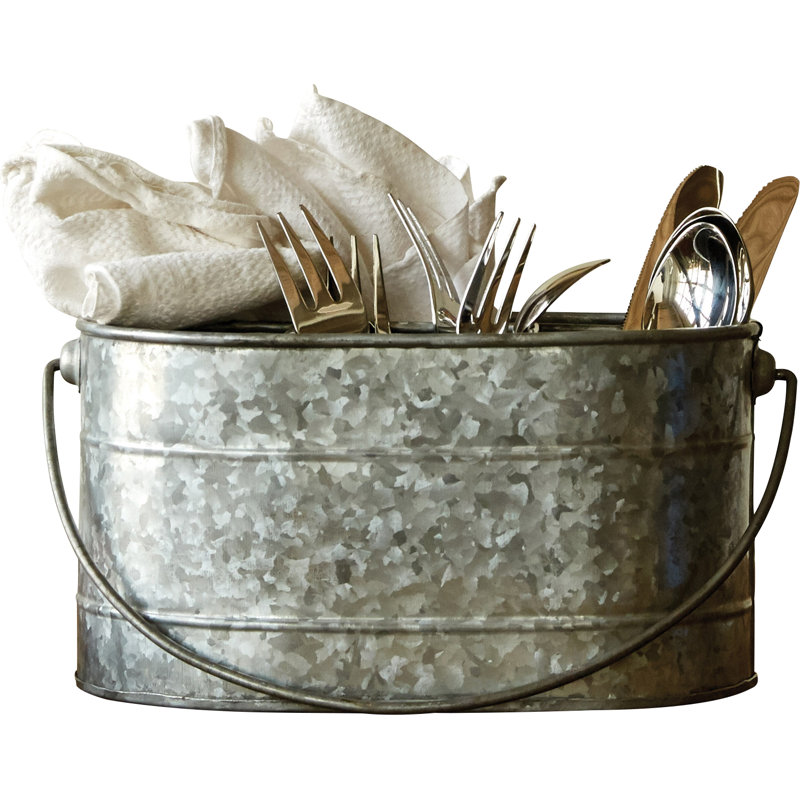 Galvanized Metal Storage Caddy with 4 Compartments and Handle