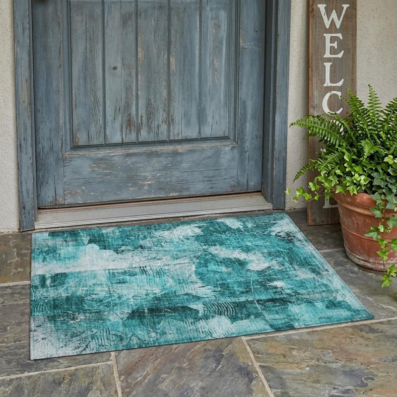 Tapis extérieur lavable antidérapant bleu sarcelle 2 pi x 3 pi