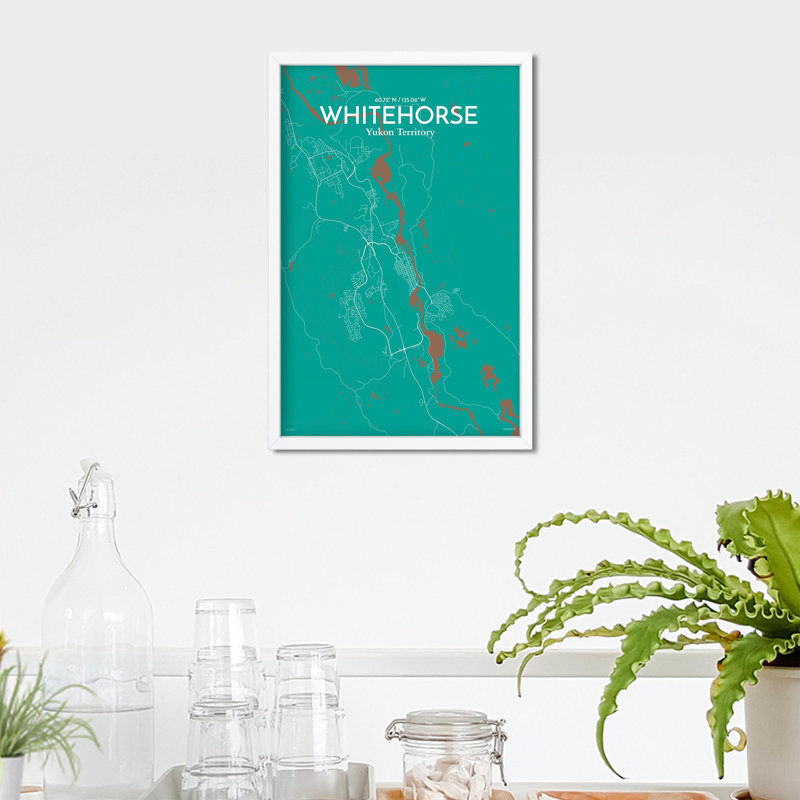 «Whitehorse City Map», impression, H 17 po x l 11 po, Vert / brun