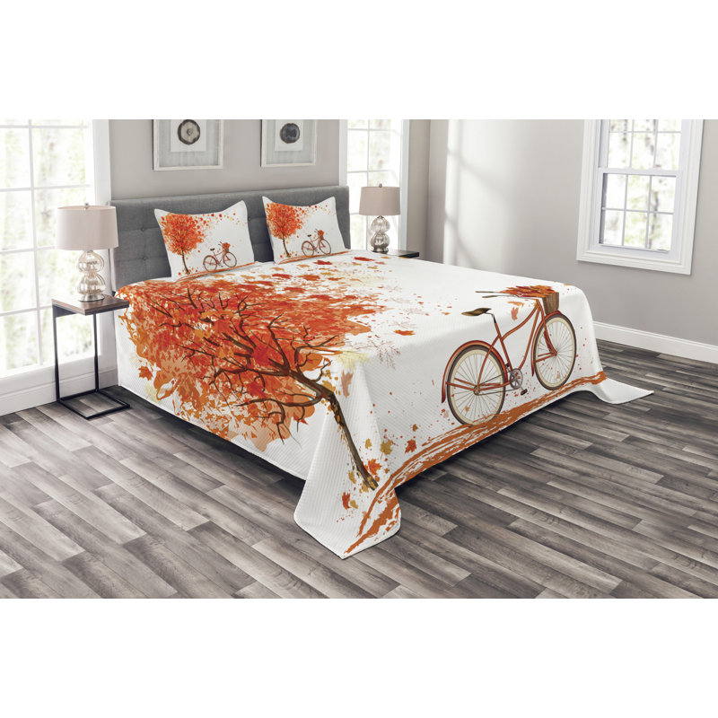 Adairis Orange/White Microfibre Bedspread Set, 220 x 264 cm