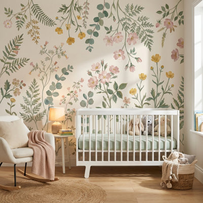 Botanical Wallpaper Watercolor Wildflowers Wall Mural