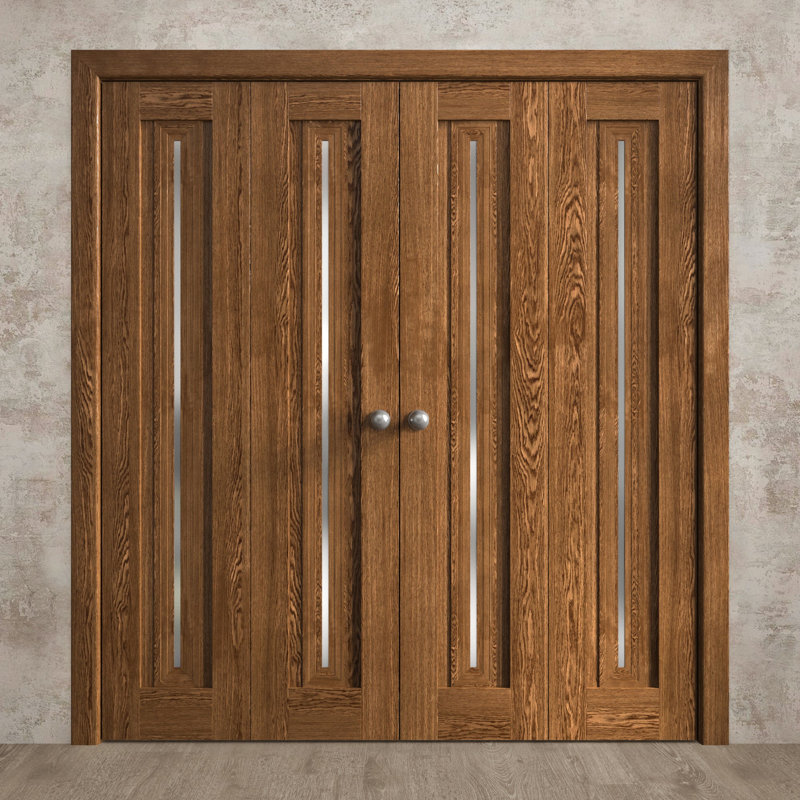 Portes coulissantes doubles pliantes pour placard 72 x 84 pouces Ego 5014 Chêne Cognac, rails robustes, moulures, garnitures, quincaillerie, bois massif, portes de placard de chambre