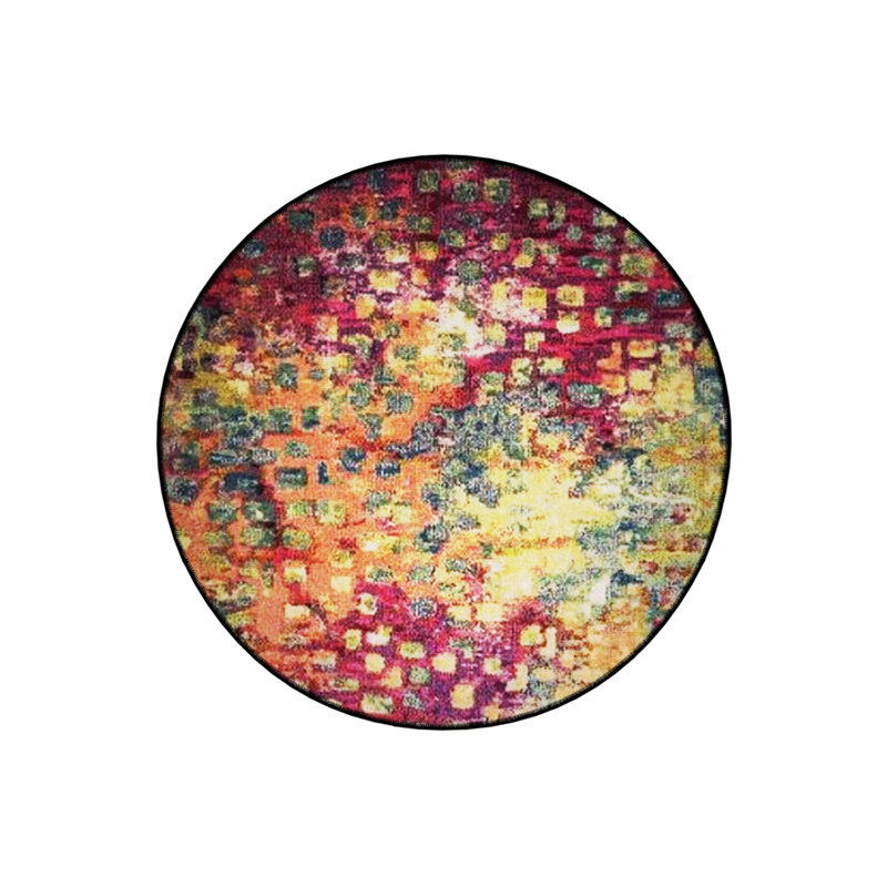 Multicolored Abstract Dot Patterned Round Woven Base Modern Decorative Carpet, Round 3'4"