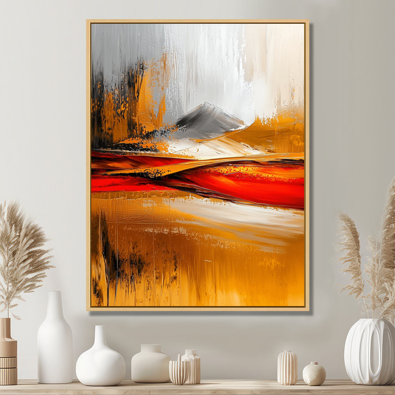 «Nycolas Day and Night Golden Mountain Landscape I - Mountains», art mural, H 40 po x l 30 po, Crème, crème