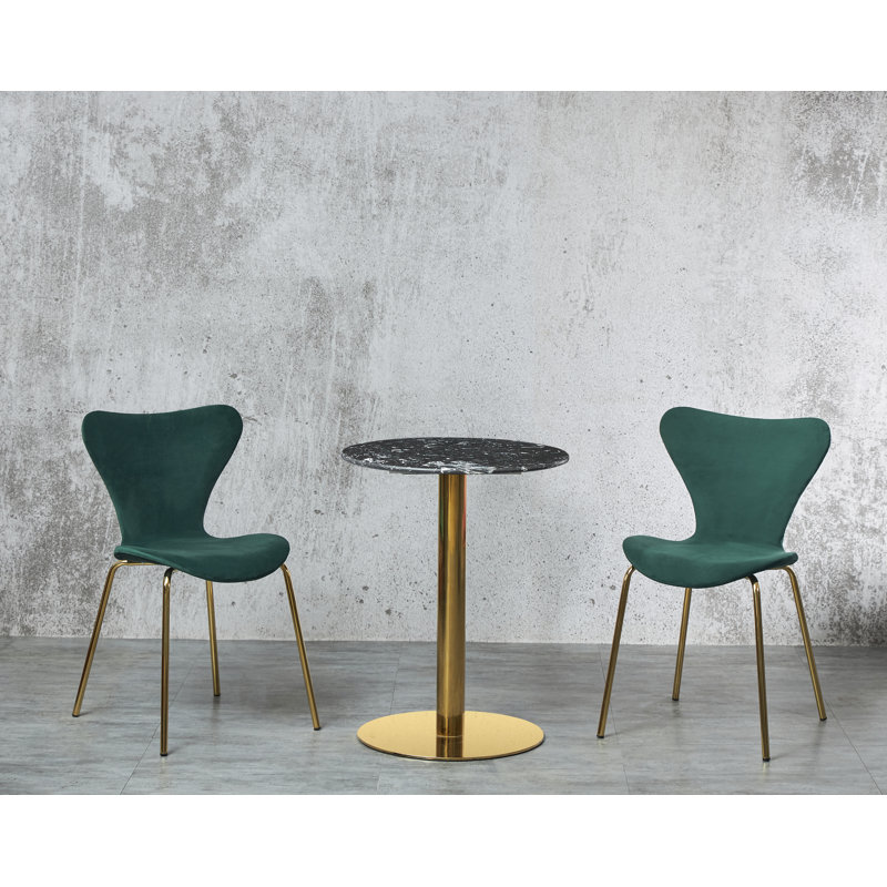Round Faux Marble Top Metal Base Dining Table, Black, Gold, 75cm H x 60cm L x 60cm W 
