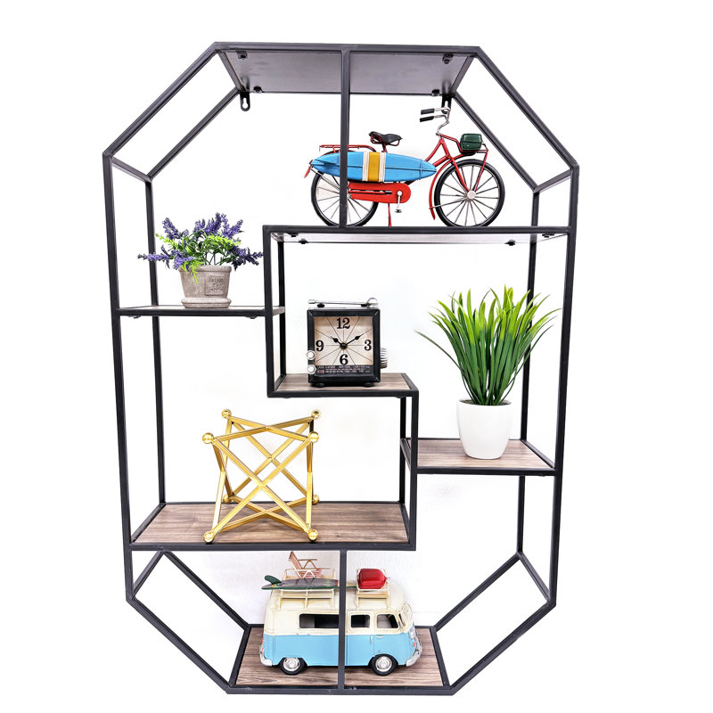 Zopyros 6 Piece Octagon Metal and Wood Tiered Shelf