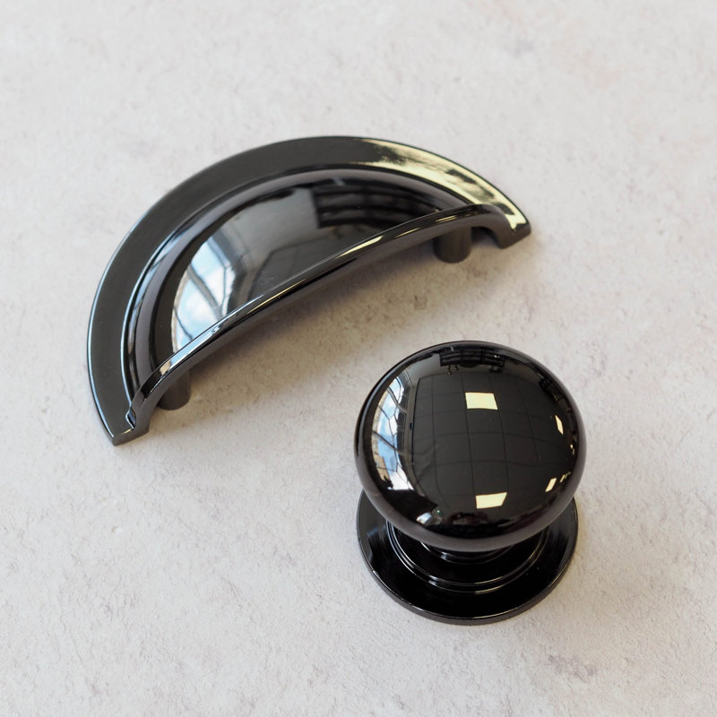 Black Nickel Cup Handle & Matching Knob Shaker Cabinet Cupboard Door Drawer Pull, 64mm Cup