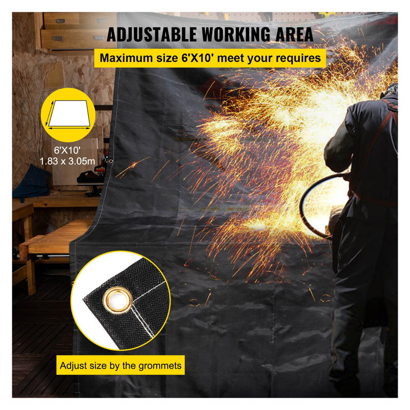 Ensemble de couverture anti-feu en fibre de verre robuste (paquet de 2) - 6 pi x 10 pi soudure et protection contre la chaleur avec œillets en laiton