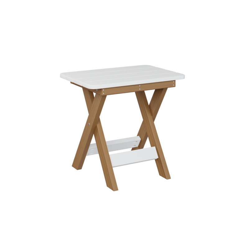 Berlin Gardens Folding End Table, White, Natural Teak