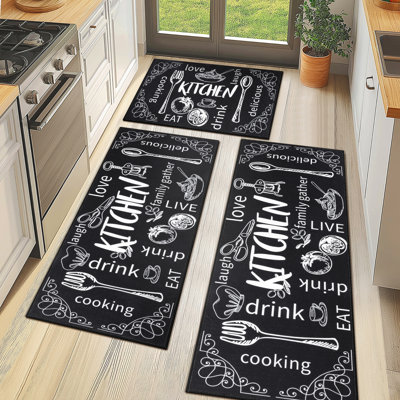 Machine Washable Kitchen Mat with Non-Slip Backing (Set of 3)
