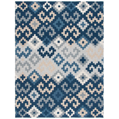 Tapis en laine / coton touffeté à la main Laryiah en ivoire / bleu