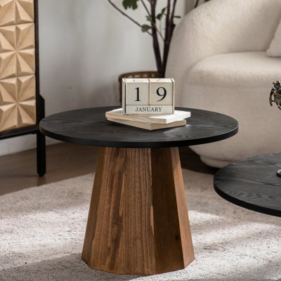 Table basse ronde pour le salon - Design élégant, véritable motif d'écorce avec piédestal, matériau