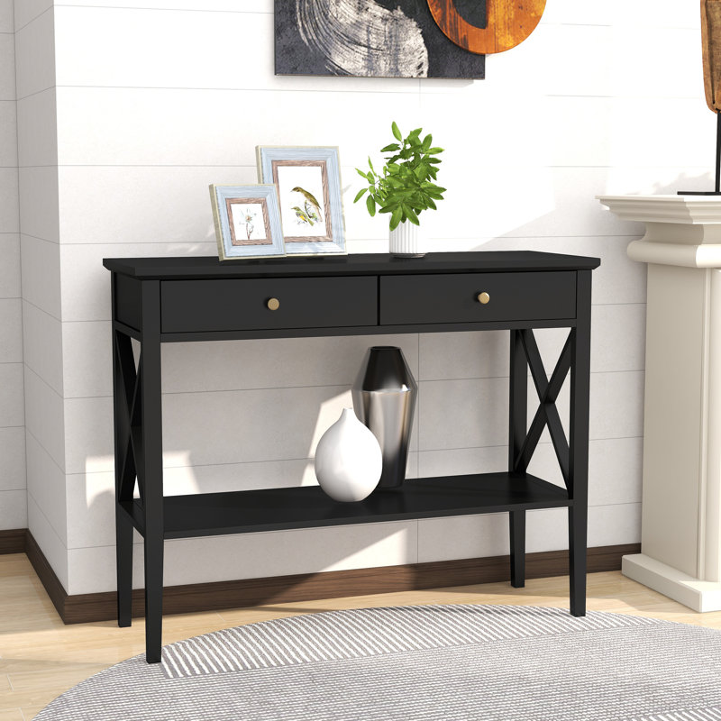 39.4" W Console Table with 2 Drawers and Storage Shelf, Black