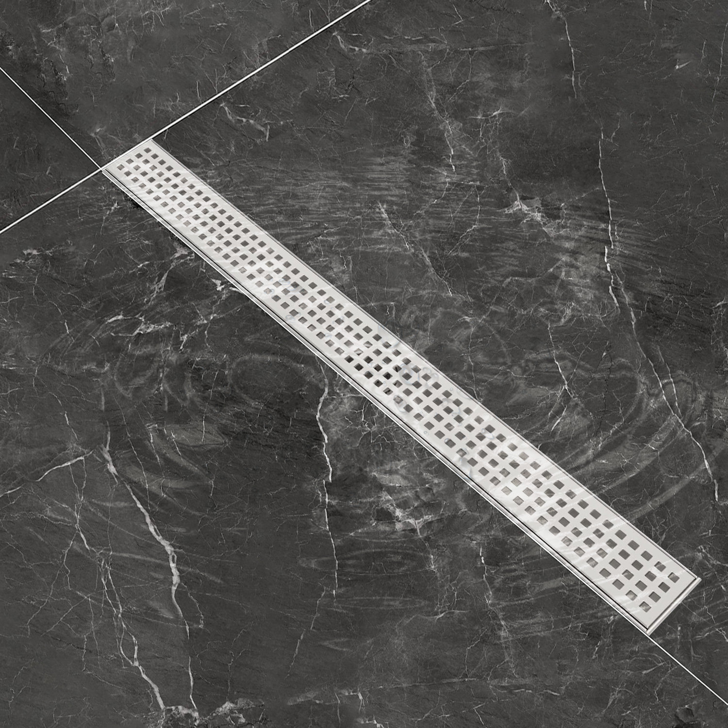 Interbath 32 in. Stainless Steel Linear Shower Drain with Tile-In Pattern Drain Cover in Brushed Nickel