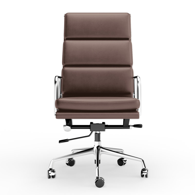 Chaise de bureau ergonomique en cuir véritable, chaise de conférence pivotante de style milieu du siècle avec soutien lombaire