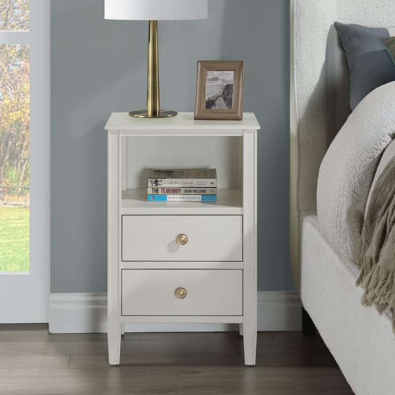 Ahouh 2-Drawer Storage Nightstand, Antique White