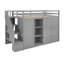 Lit mezzanine fonctionnel avec 3 tablettes, 2 armoires et 2 tiroirs, échelle avec rangement, aucun sommier nécessaire, gris
