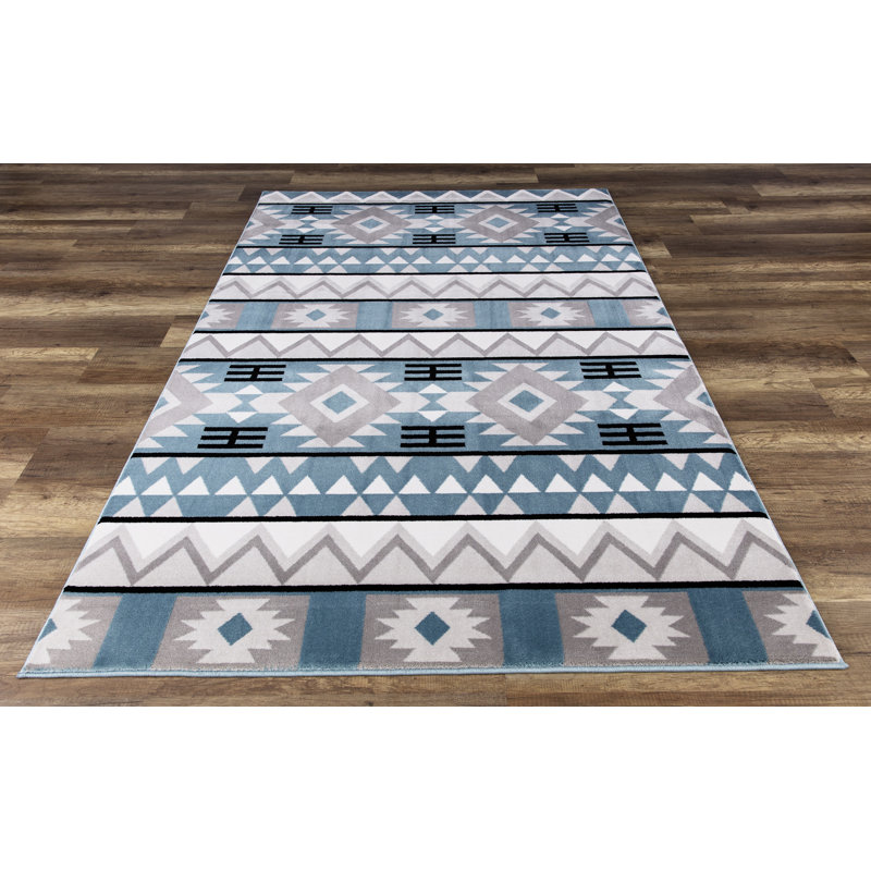 Tapis bleu / gris Paugh Southwestern, Rectangle 9 pi 2 po x 12 pi 6 po