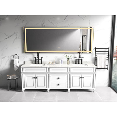 118 X 36 Inch Wall Mounted Led Bathroom Mirror With Aluminum Frame, Fog, Memory, 3 Color Temperatures For Clear View Temperature, Fog Excellent Decoration And