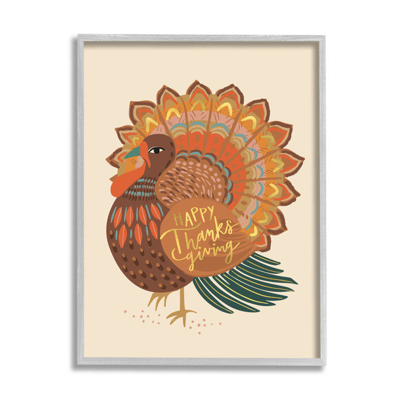 «Happy Thanksgiving Festive Orange Wild Turquie» - impression, H 30 po x l 24 po x P 1,5 po, Estampe numérique Farmhouse