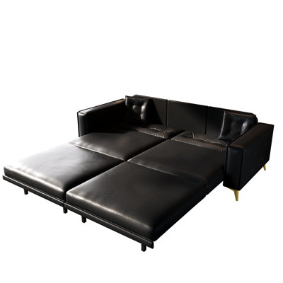 Canapé-lit gigogne de 92,1 po, canapé-lit convertible en similicuir 3 en 1 avec accoudoirs larges, canapé moderne capitonné, canapé à 4 places avec 2 coussins, pour salon, appartement, bureau, noir