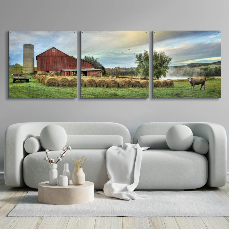 «Epic Art» Hay Harvest »par Lori Deiter, art mural en verre acrylique, ensemble de 3 pièces, H 36 po x l 108 po