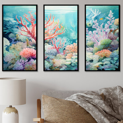 Underwater Coral Symphony Ii II - Coastal Coral Under Water, ensemble d'art sur toile