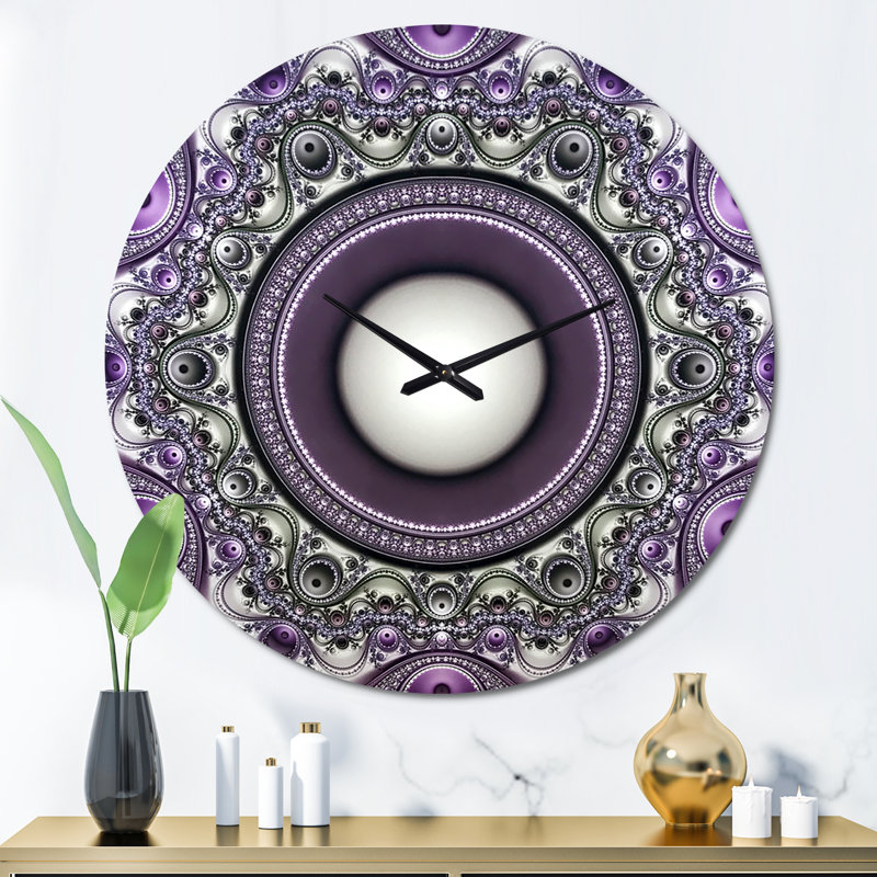 Horloge murale moderne à motif de fractale mauve avec cercles, Surdimensionné