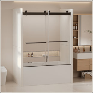 Frameless Double Sliding Tub Door, Bypass Tub Shower Door Soft Closing