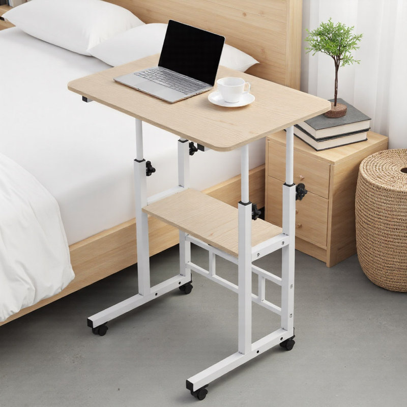 Adjustable Metal Base Computer Desk, Natural Wood