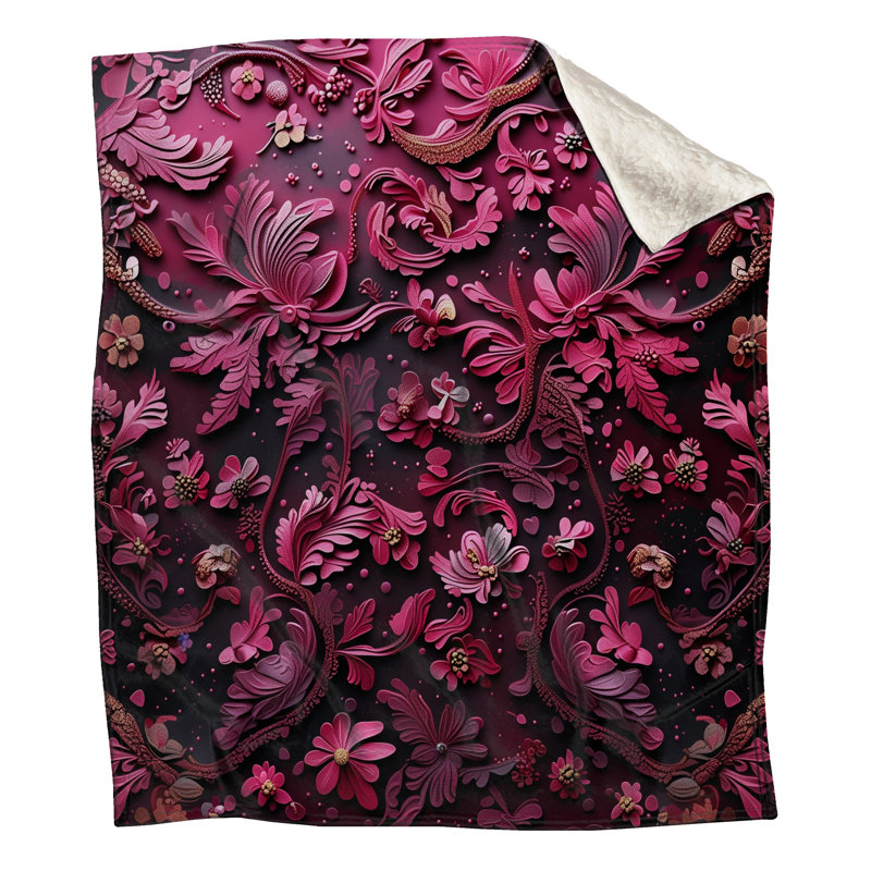 Couvertures à motif floral rose complexe, 60in W x 80in H