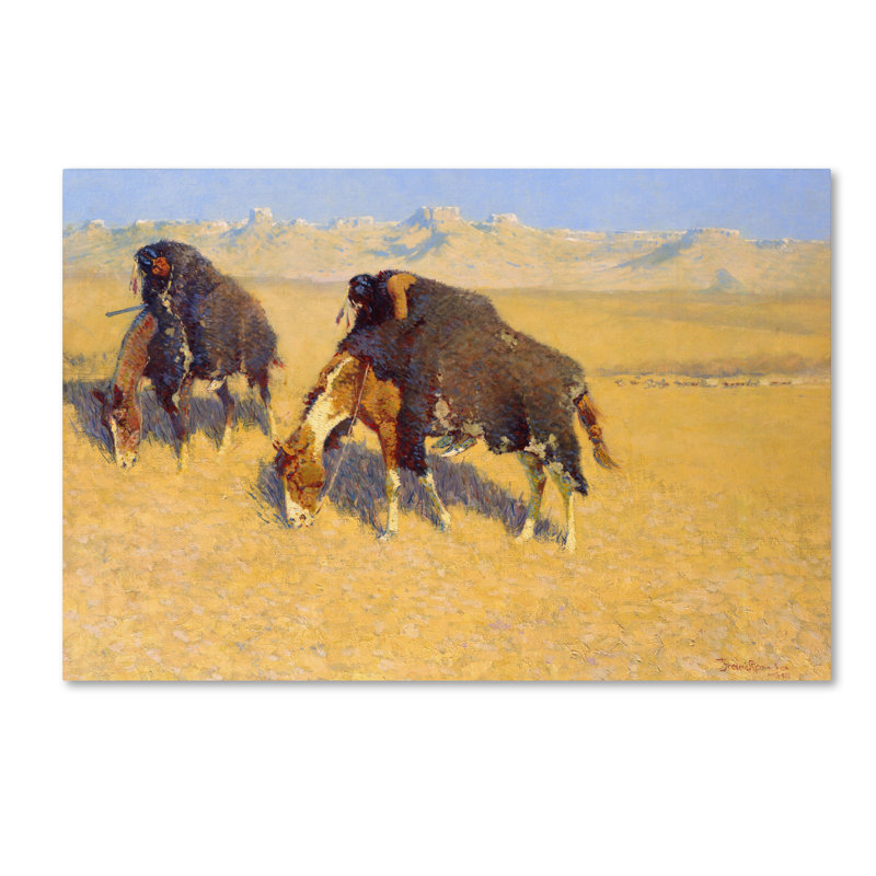 « indiens simulant buffalo », reproduction sur toile tendue, H 30 po x l 47 po