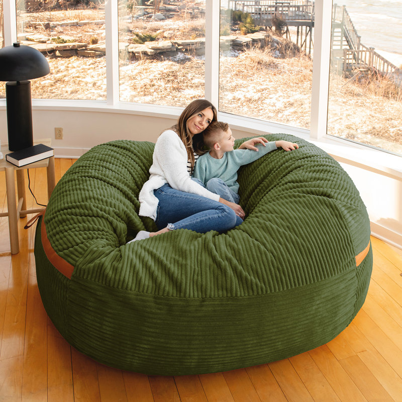 Big Joe Fuf 8Ft Giant Foam Bean Bag Chair, Oversized Couch with Removable Cover for Kids, Teens, Adults, Moss Green Corded Plush, 8 foot